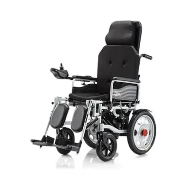 2024 New Hot Sale Cheap Foldable Portable Electric Wheelchair High Backrest Folding Reclining Wheelchair 2